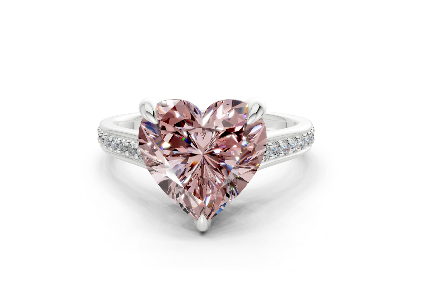 Adeline Pink Diamond Pave Heart Cut 2mm Engagement Ring