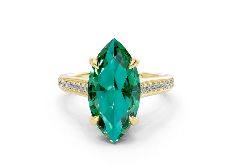 Adeline Emerald Gemstone Pave Marquise Cut 2mm Engagement Ring