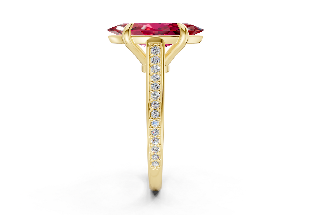 Adeline Ruby Gemstone Pave Marquise Cut 2mm Engagement Ring