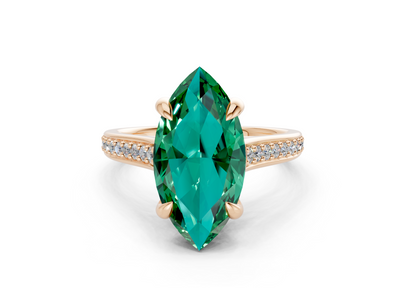 Adeline Emerald Gemstone Pave Marquise Cut 2mm Engagement Ring