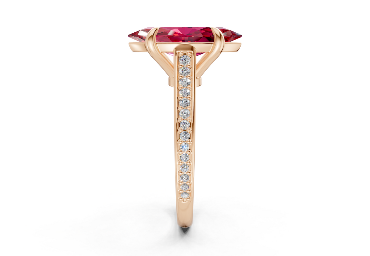 Adeline Ruby Gemstone Pave Marquise Cut 2mm Engagement Ring
