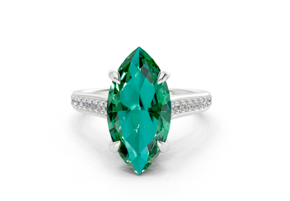 Adeline Emerald Gemstone Pave Marquise Cut 2mm Engagement Ring