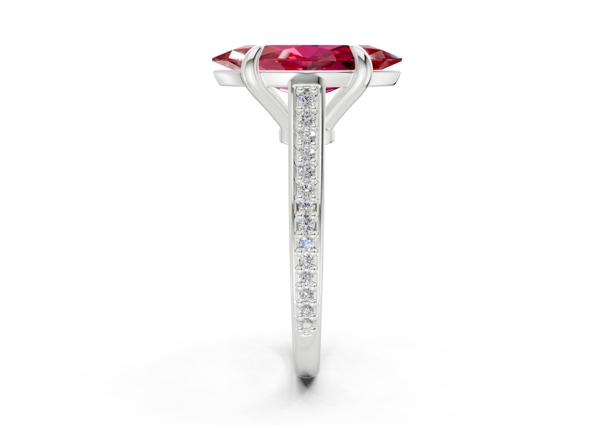 Adeline Ruby Gemstone Pave Marquise Cut 2mm Engagement Ring