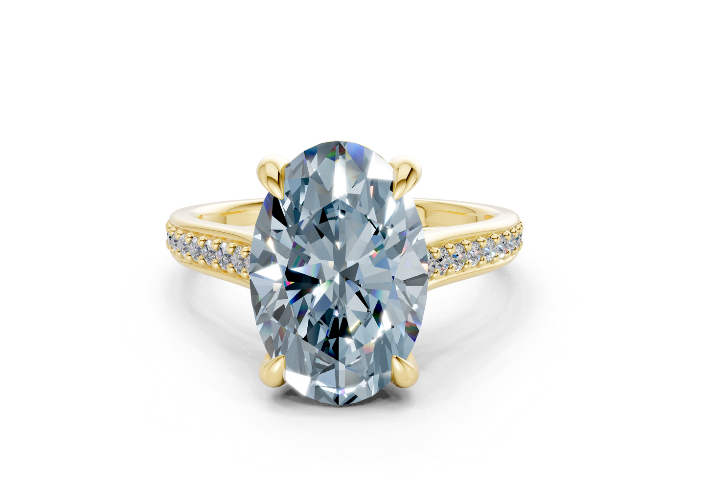Adeline Blue Diamond Pave Oval Cut 2mm Engagement Ring