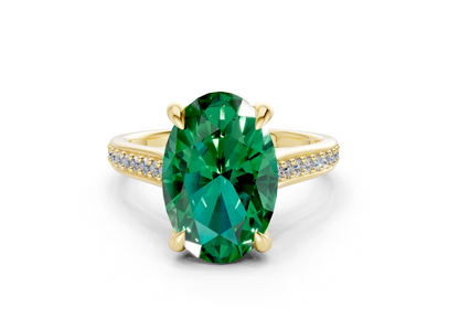 Adeline Emerald Gemstone Pave Oval Cut 2mm Engagement Ring