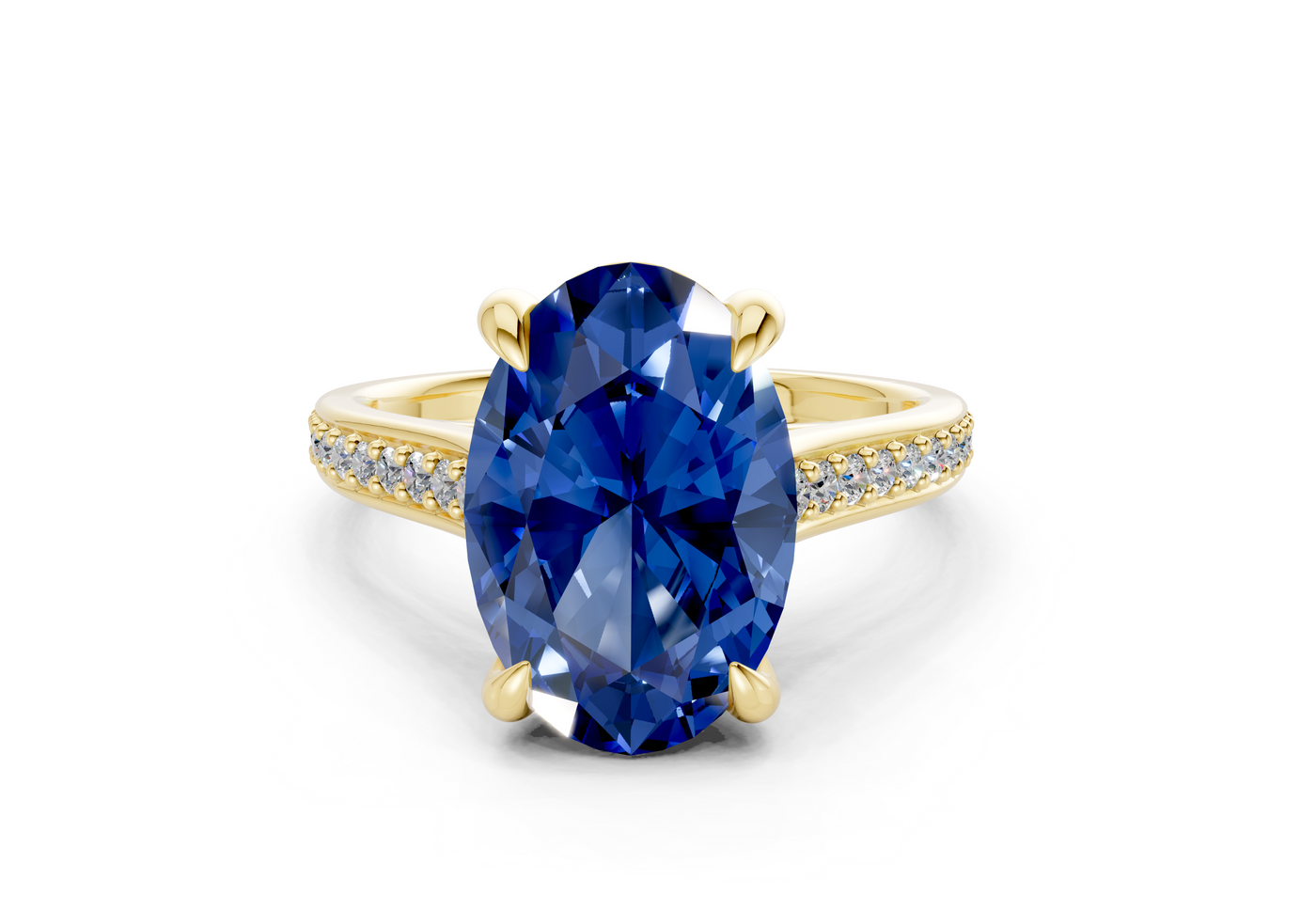 Adeline Sapphire Gemstone Pave Oval Cut 2mm Engagement Ring