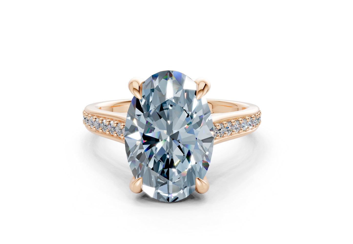Adeline Blue Diamond Pave Oval Cut 2mm Engagement Ring