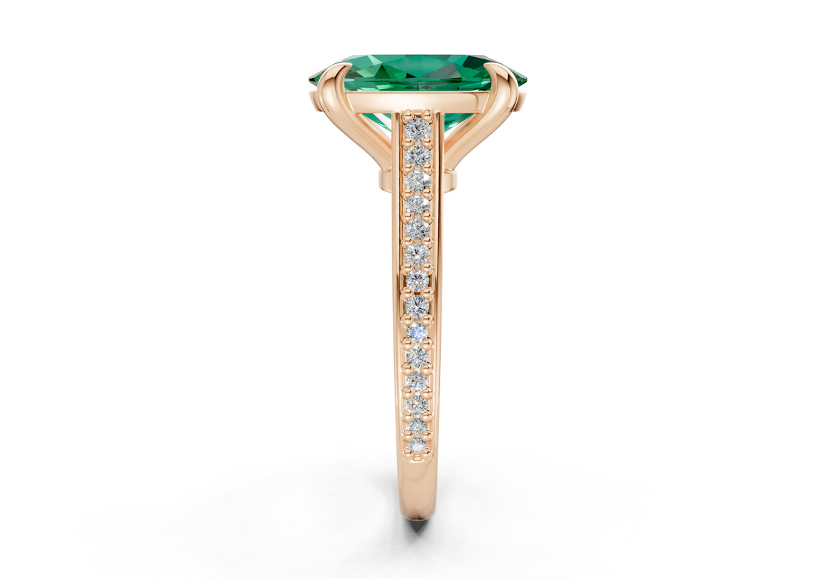 Adeline Emerald Gemstone Pave Oval Cut 2mm Engagement Ring