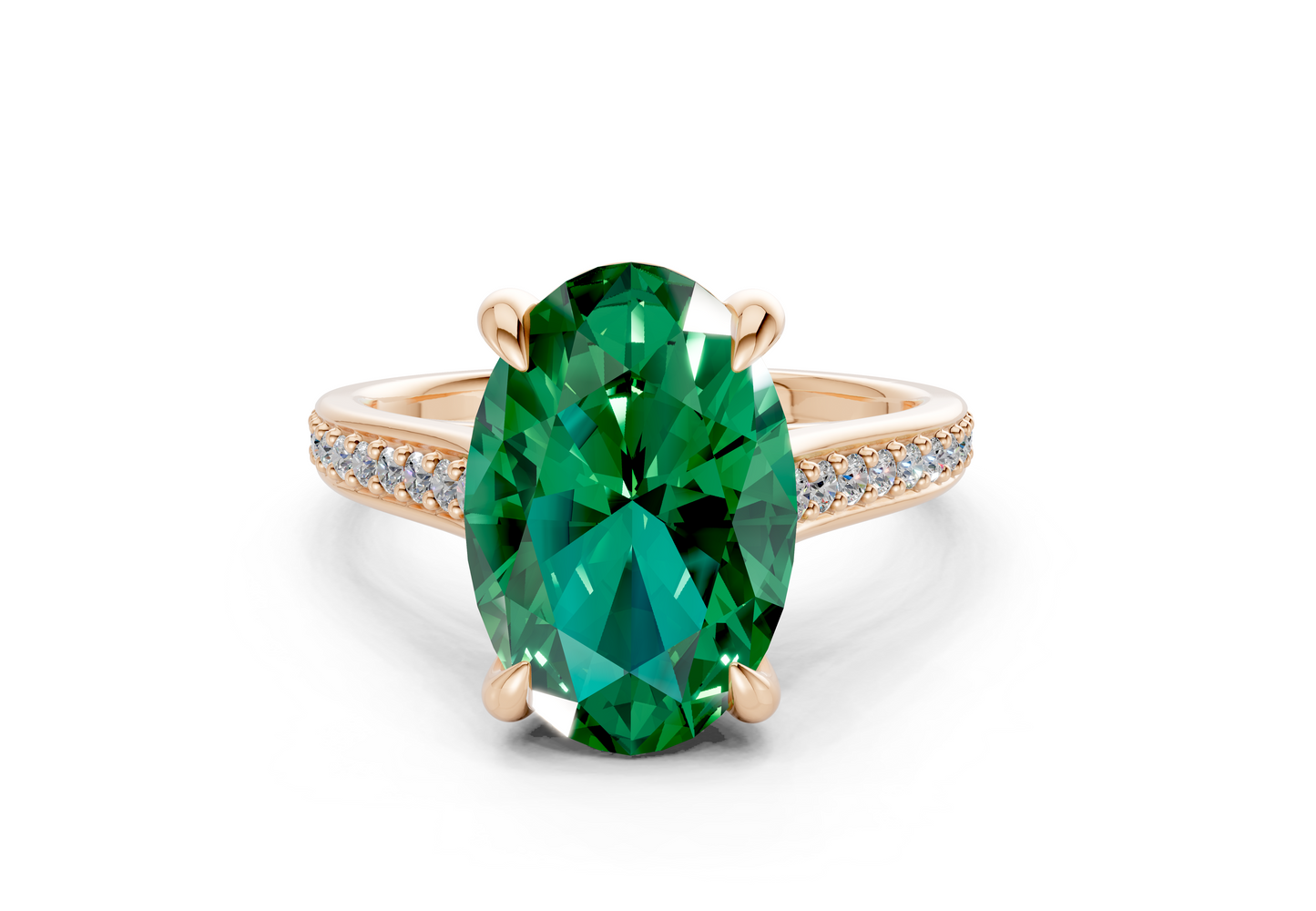 Adeline Emerald Gemstone Pave Oval Cut 2mm Engagement Ring