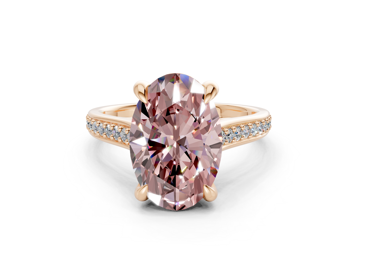 Adeline Pink Diamond Pave Oval Cut 2mm Engagement Ring