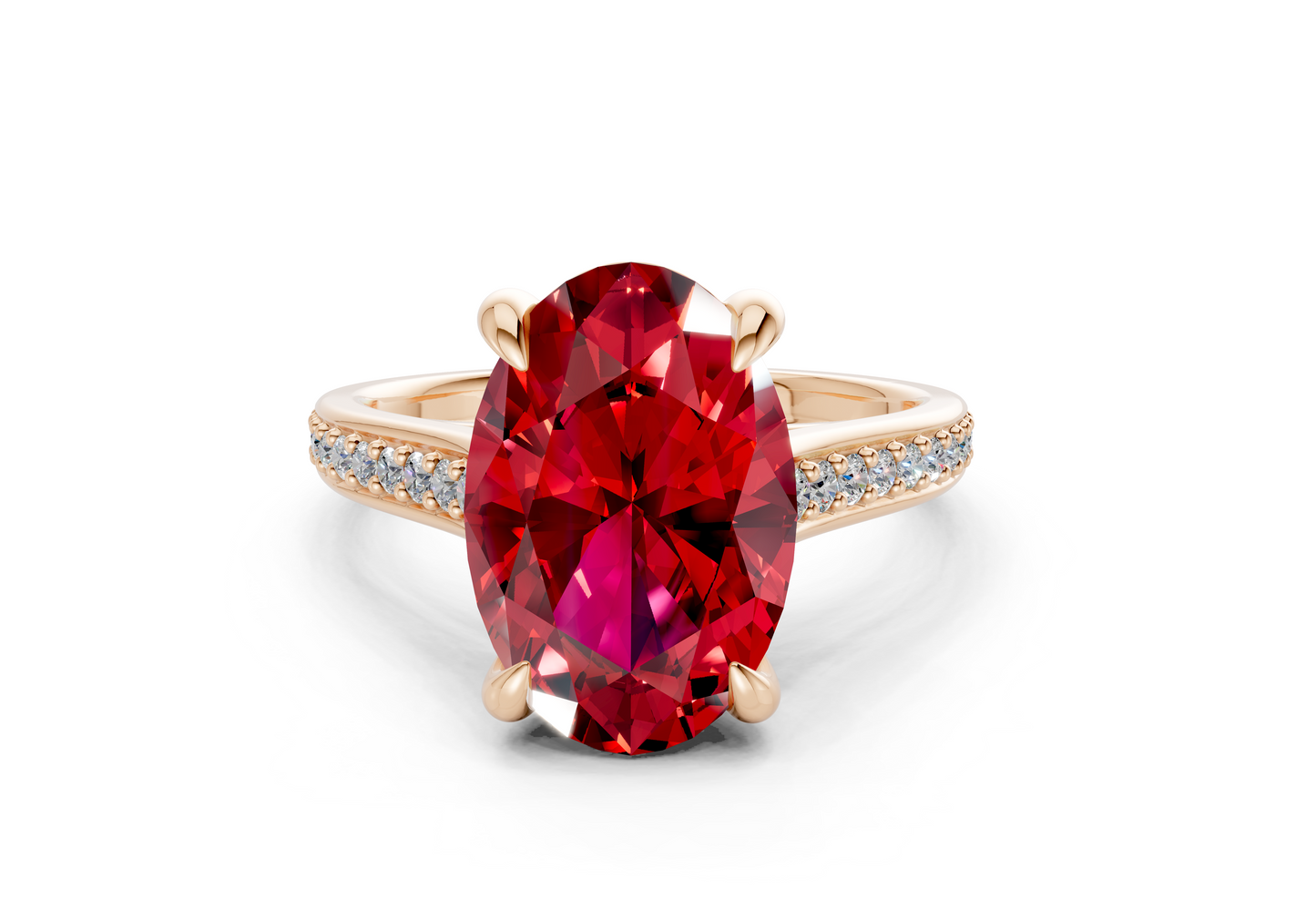 Adeline Ruby Gemstone Pave Oval Cut 2mm Engagement Ring