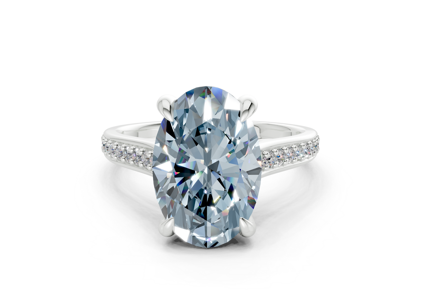 Adeline Blue Diamond Pave Oval Cut 2mm Engagement Ring