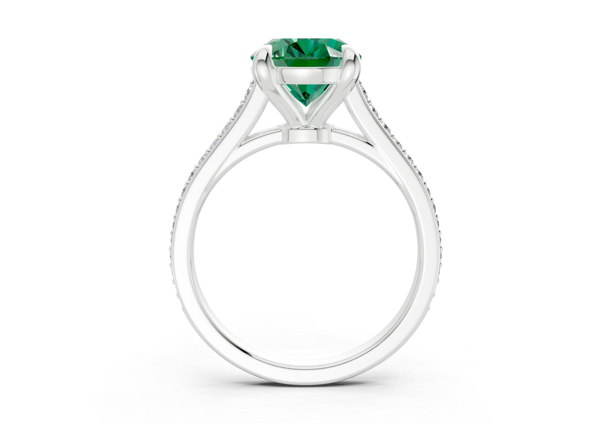 Adeline Emerald Gemstone Pave Oval Cut 2mm Engagement Ring