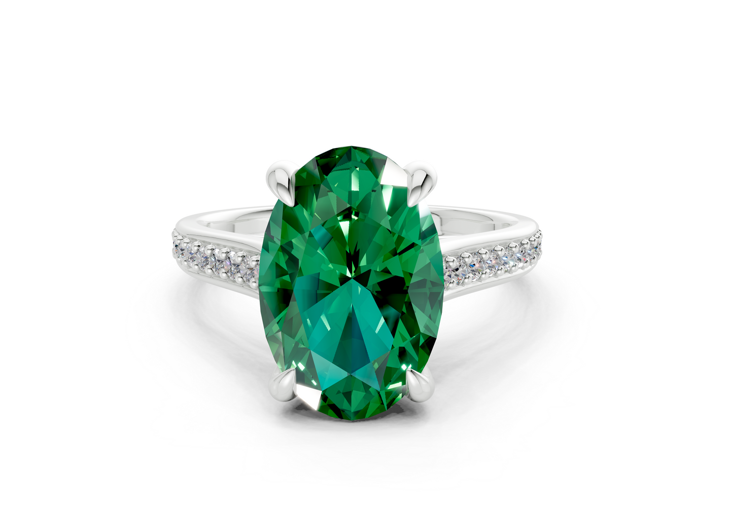 Adeline Emerald Gemstone Pave Oval Cut 2mm Engagement Ring