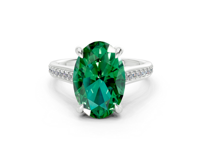 Adeline Emerald Gemstone Pave Oval Cut 2mm Engagement Ring