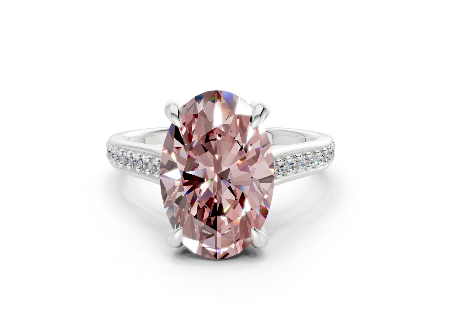 Adeline Pink Diamond Pave Oval Cut 2mm Engagement Ring