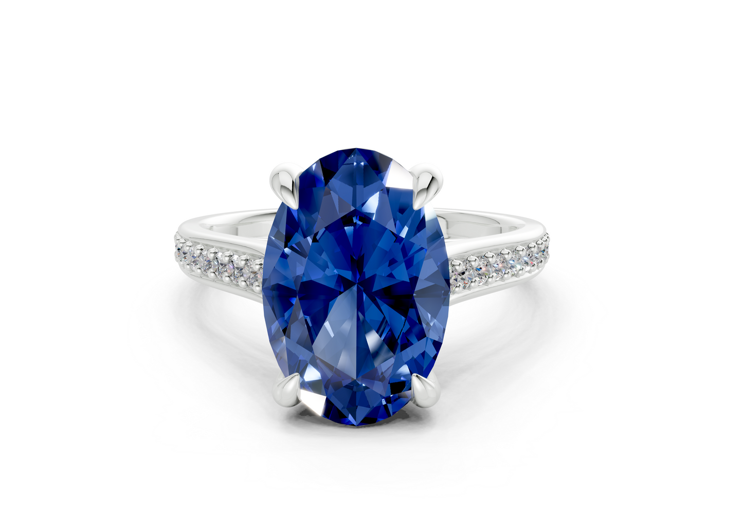Adeline Sapphire Gemstone Pave Oval Cut 2mm Engagement Ring