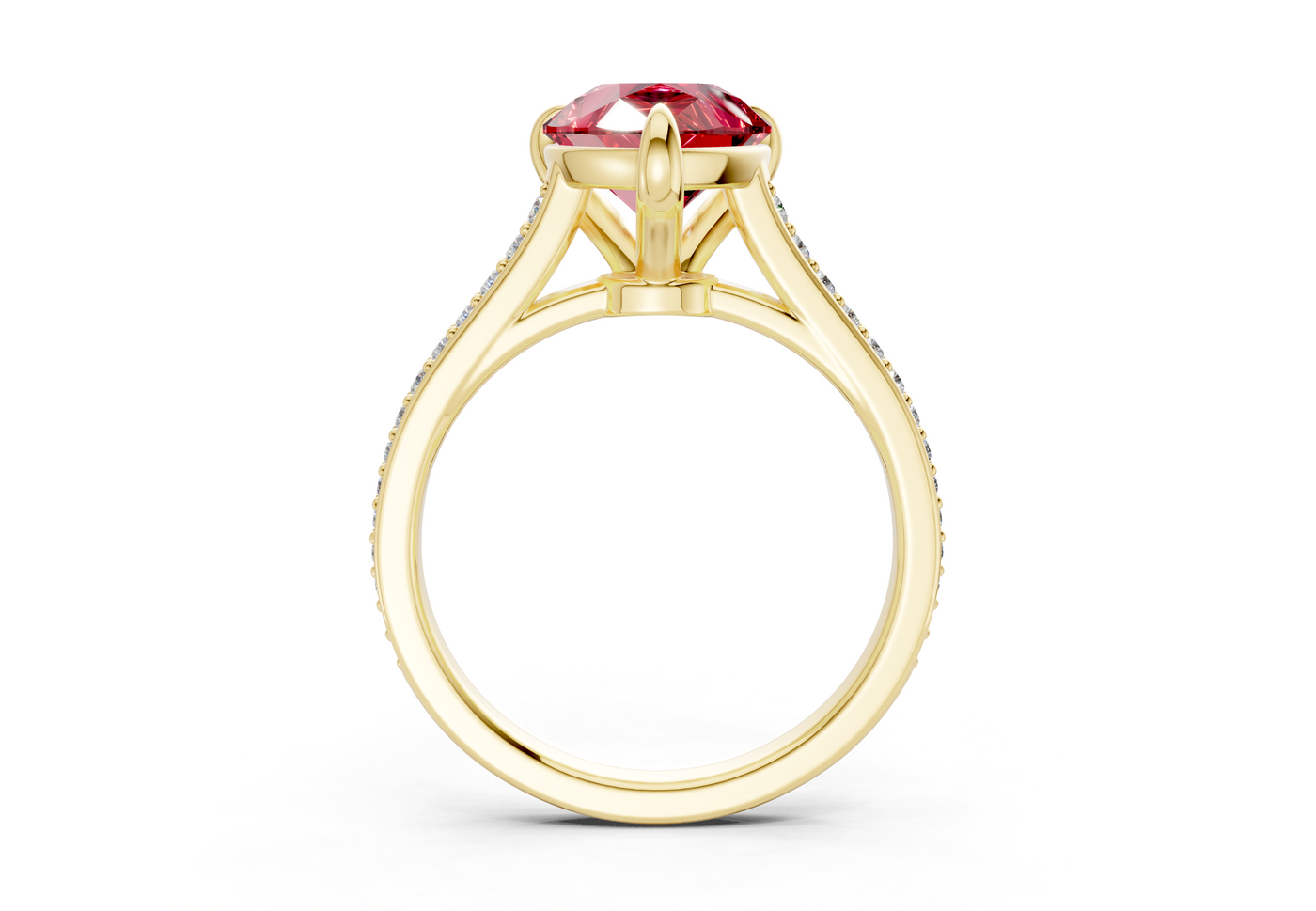 Adeline Ruby Gemstone Pave Pear Cut 2mm Engagement Ring