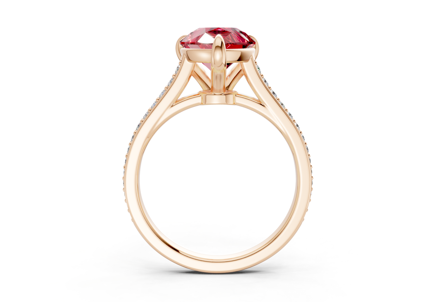 Adeline Ruby Gemstone Pave Pear Cut 2mm Engagement Ring