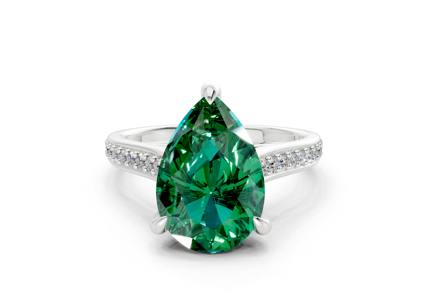 Adeline Emerald Gemstone Pave Pear Cut 2mm Engagement Ring