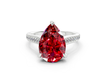 Adeline Ruby Gemstone Pave Pear Cut 2mm Engagement Ring