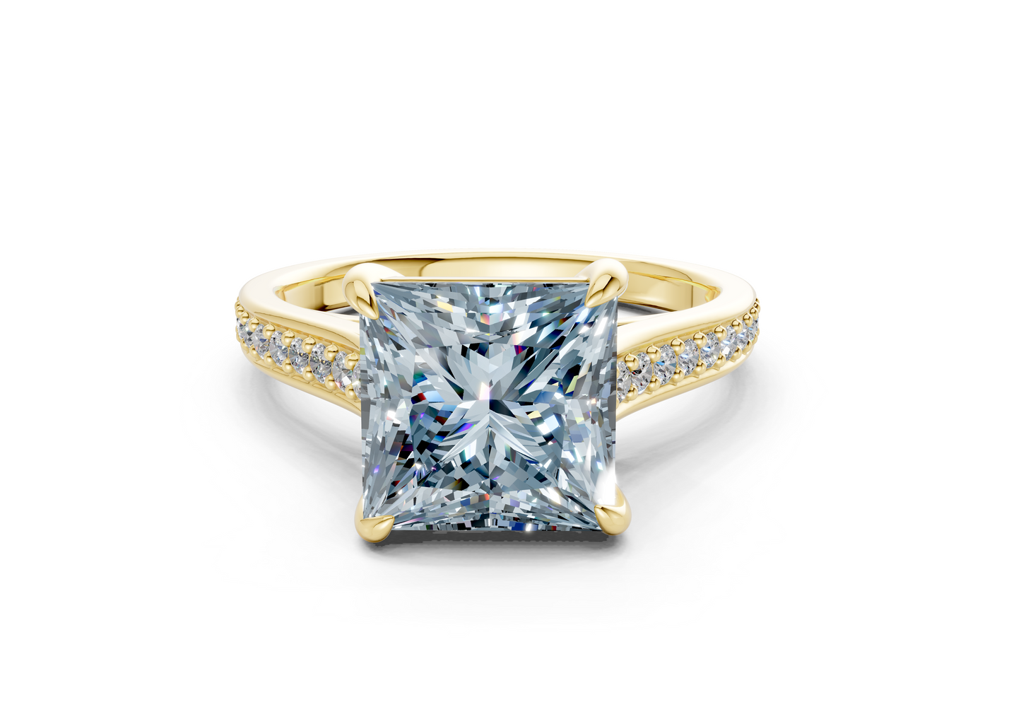 Adeline Blue Diamond Pave Princess Cut 2mm Engagement Ring