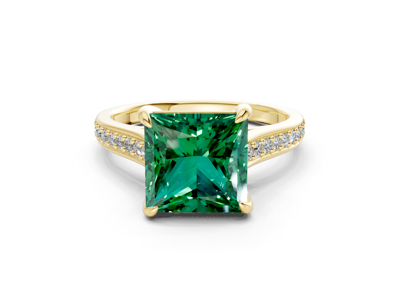 Adeline Emerald Gemstone Pave Princess Cut 2mm Engagement Ring