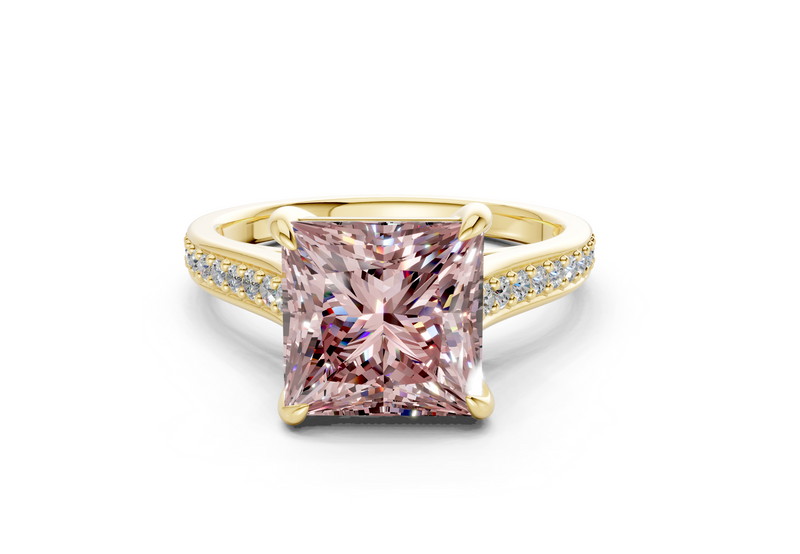 Adeline Pink Diamond Pave Princess Cut 2mm Engagement Ring