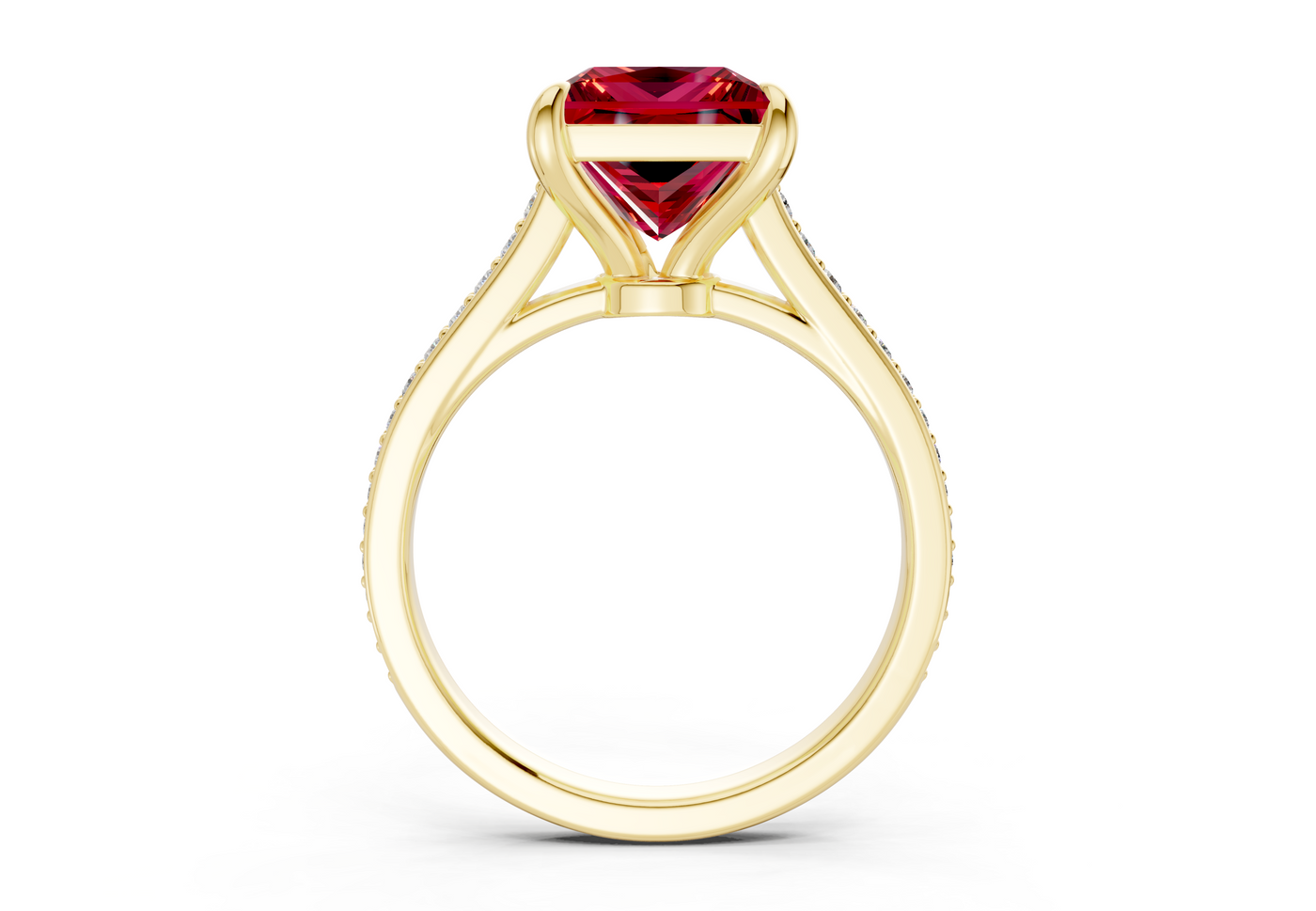 Adeline Ruby Gemstone Pave Princess Cut 2mm Engagement Ring