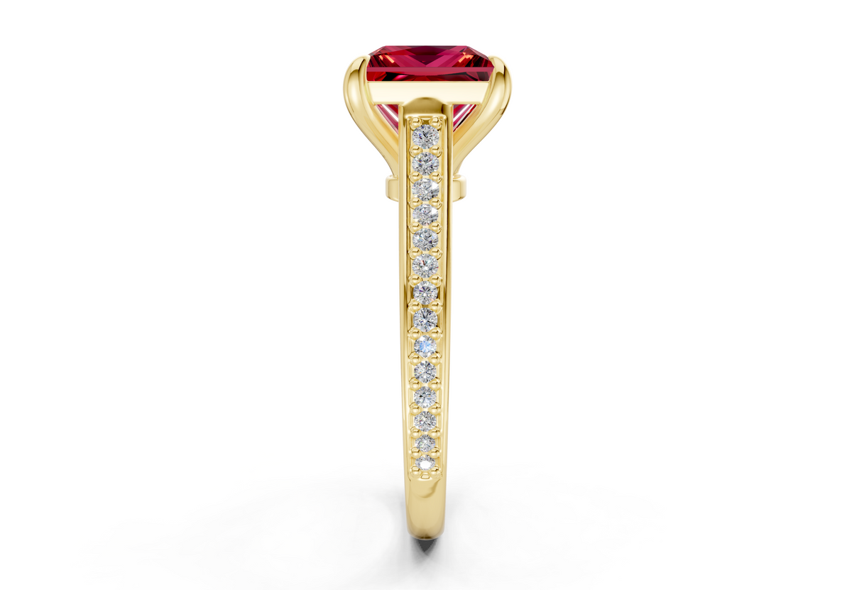 Adeline Ruby Gemstone Pave Princess Cut 2mm Engagement Ring