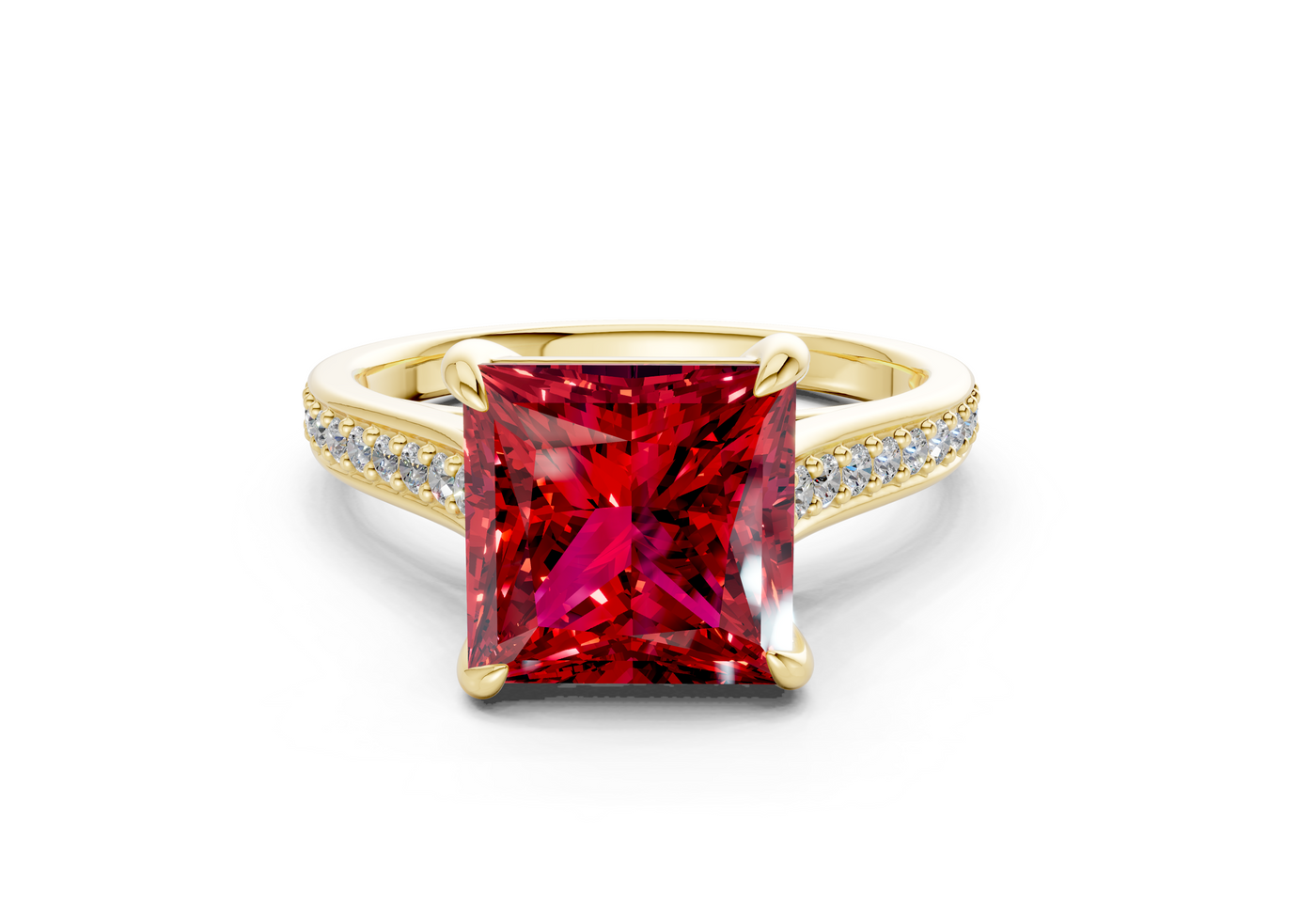Adeline Ruby Gemstone Pave Princess Cut 2mm Engagement Ring