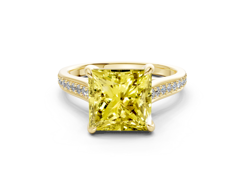 Adeline Yellow Diamond Pave Princess Cut 2mm Engagement Ring