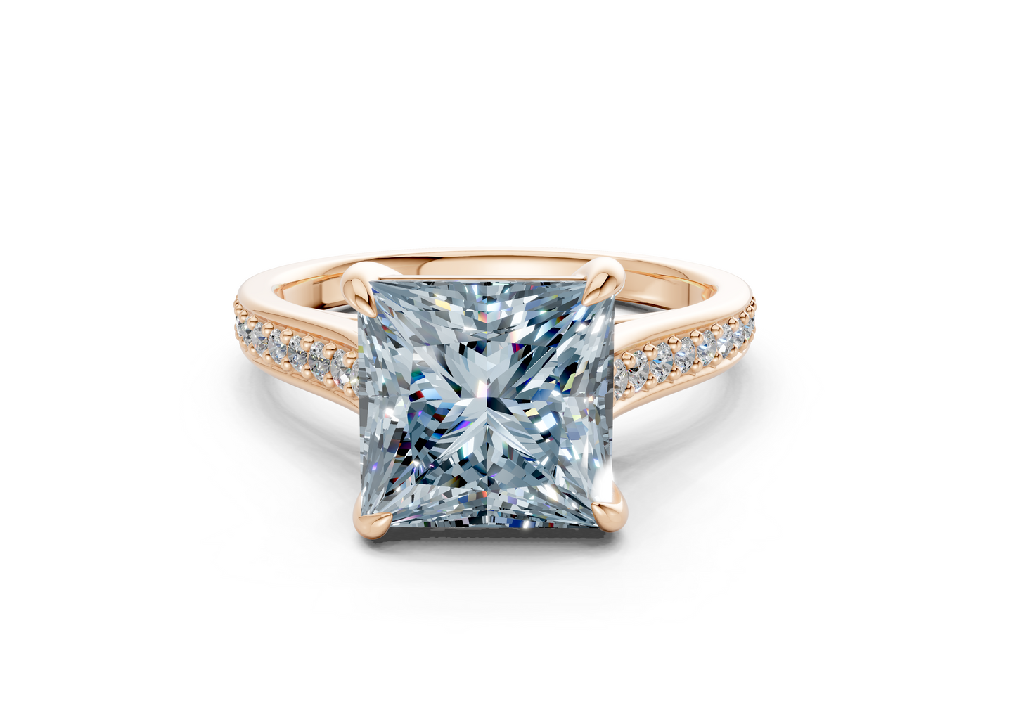 Adeline Blue Diamond Pave Princess Cut 2mm Engagement Ring