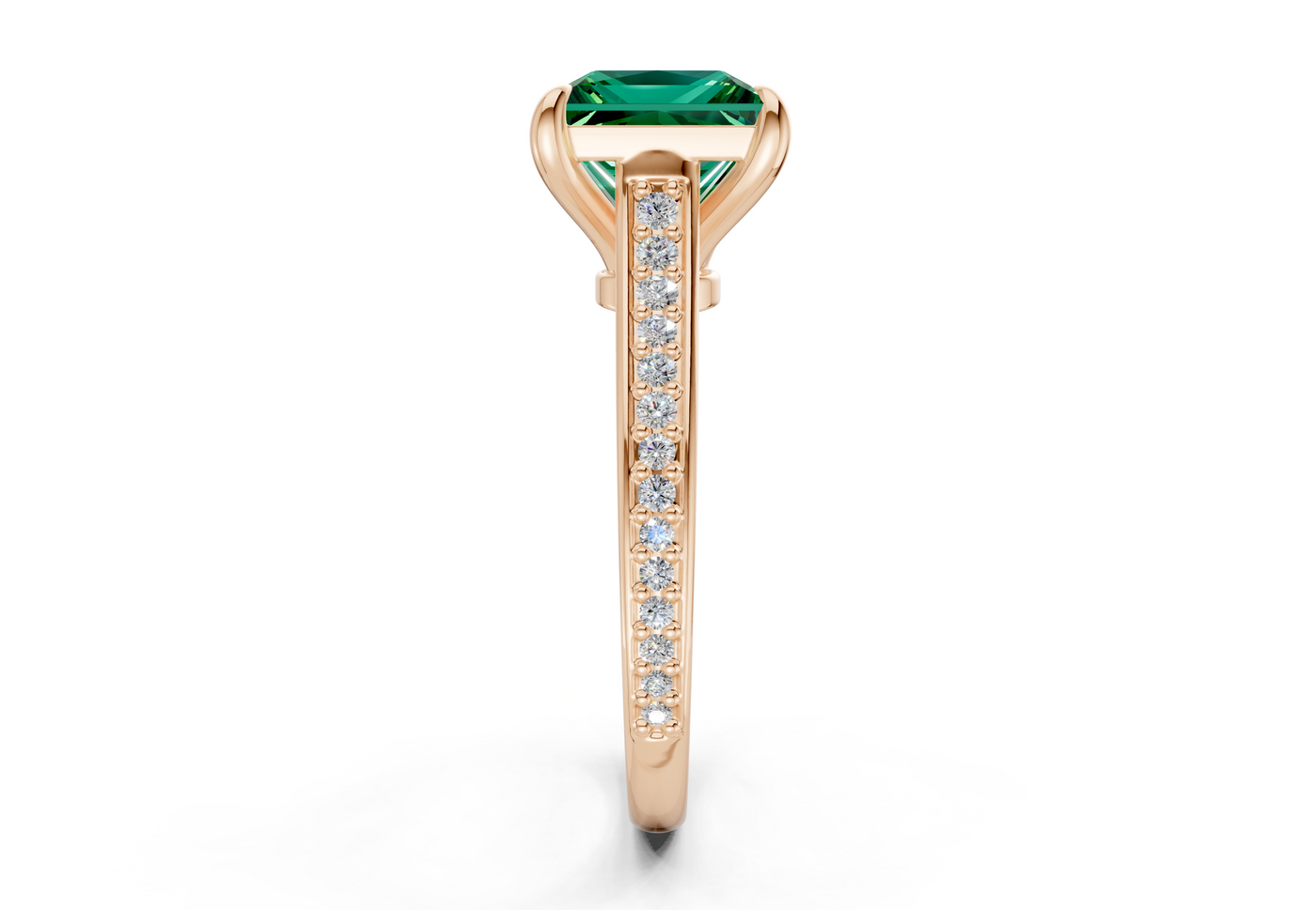 Adeline Emerald Gemstone Pave Princess Cut 2mm Engagement Ring