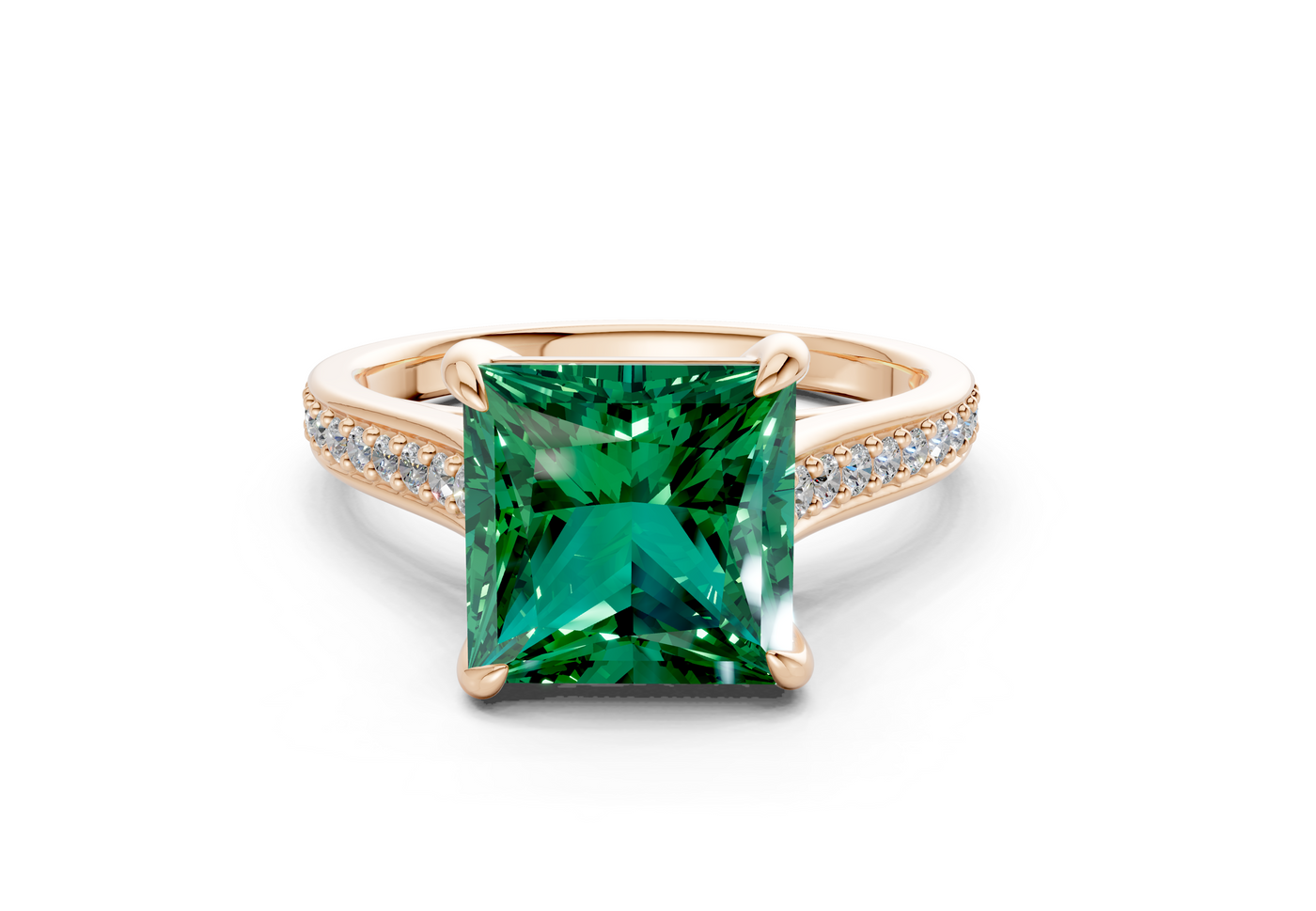 Adeline Emerald Gemstone Pave Princess Cut 2mm Engagement Ring