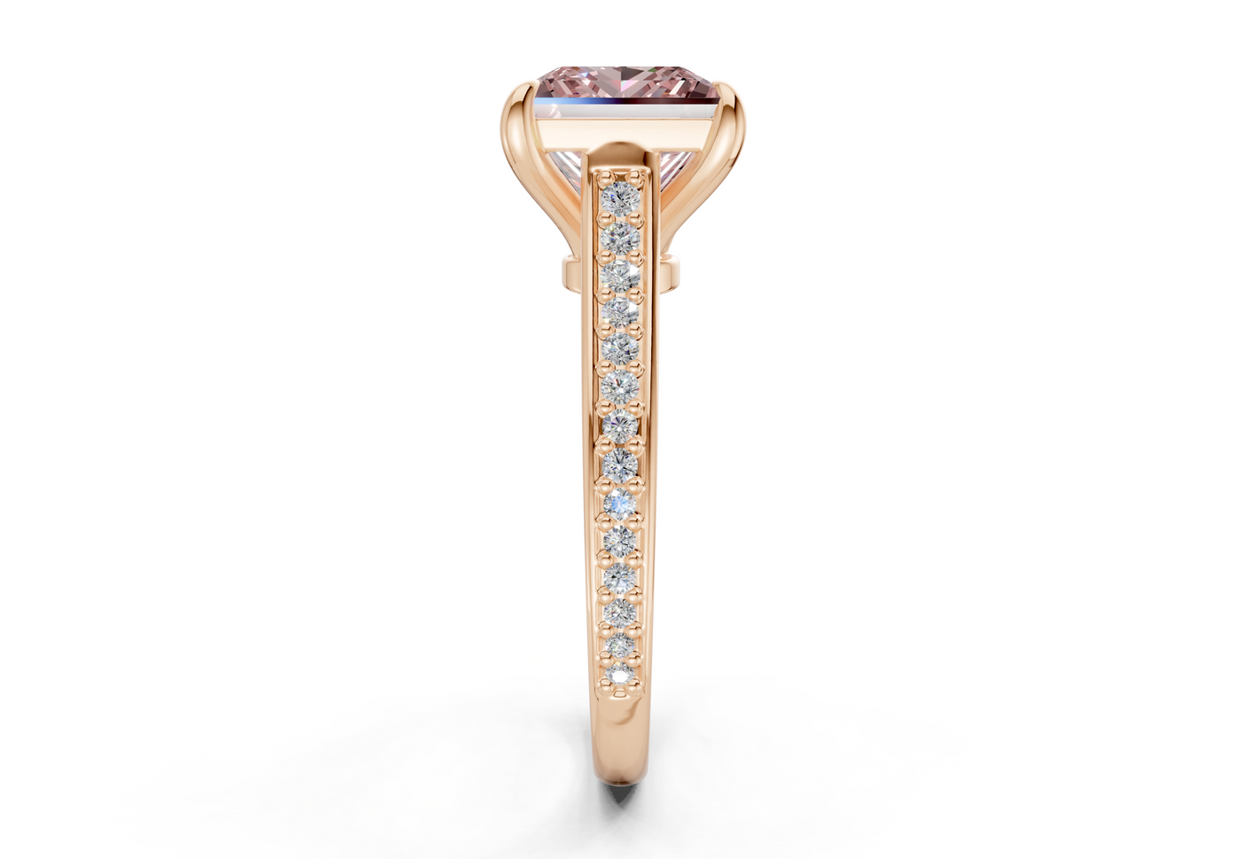 Adeline Pink Diamond Pave Princess Cut 2mm Engagement Ring