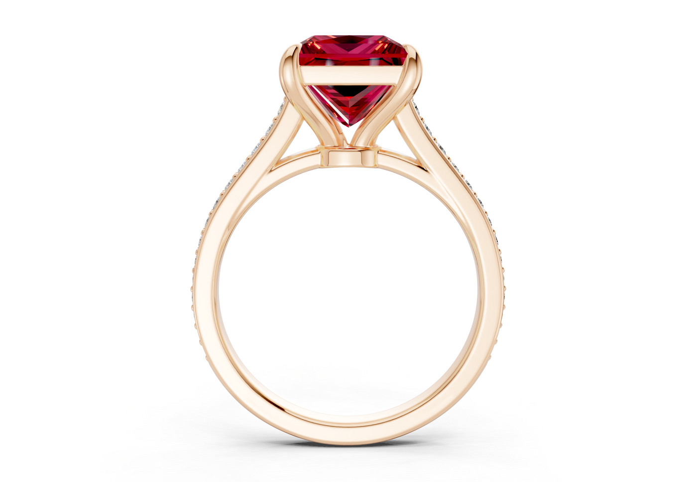 Adeline Ruby Gemstone Pave Princess Cut 2mm Engagement Ring