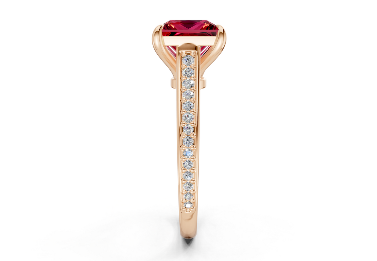 Adeline Ruby Gemstone Pave Princess Cut 2mm Engagement Ring
