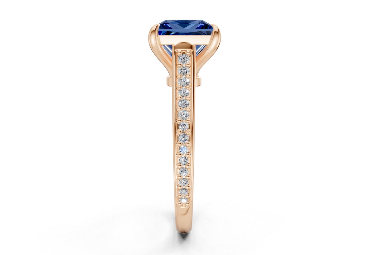 Adeline Sapphire Gemstone Pave Princess Cut 2mm Engagement Ring