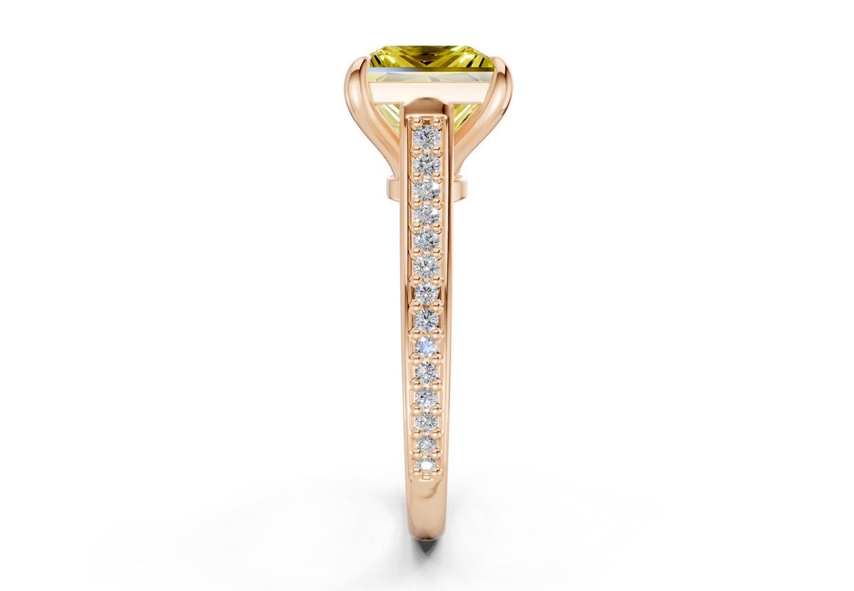Adeline Yellow Diamond Pave Princess Cut 2mm Engagement Ring