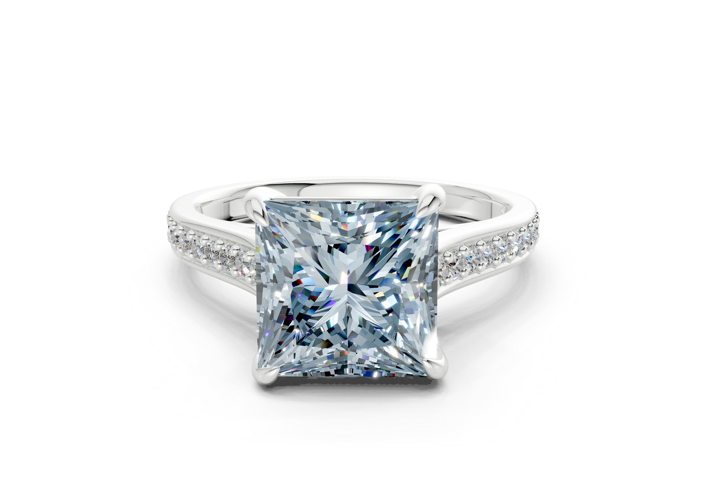 Adeline Blue Diamond Pave Princess Cut 2mm Engagement Ring