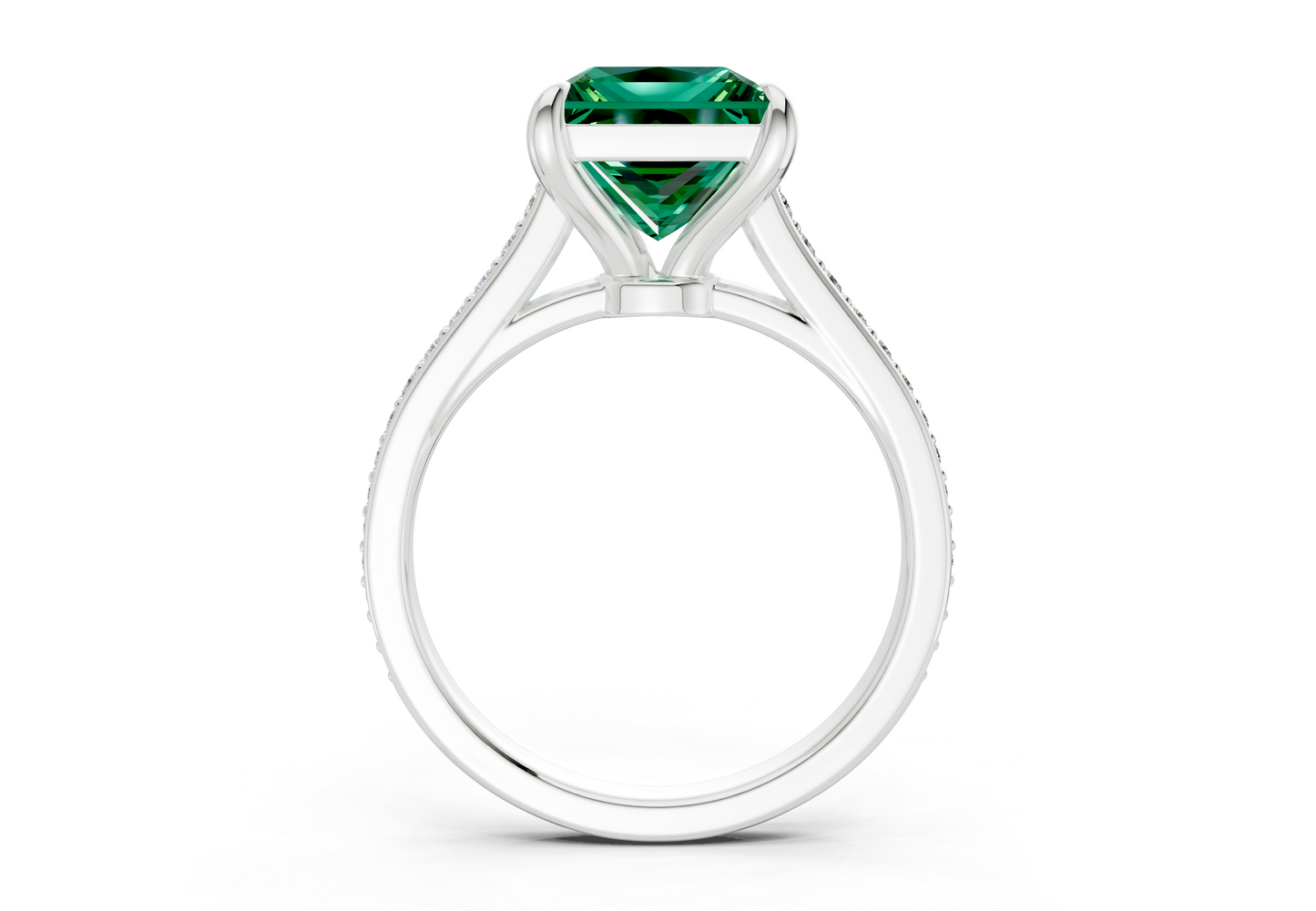 Adeline Emerald Gemstone Pave Princess Cut 2mm Engagement Ring