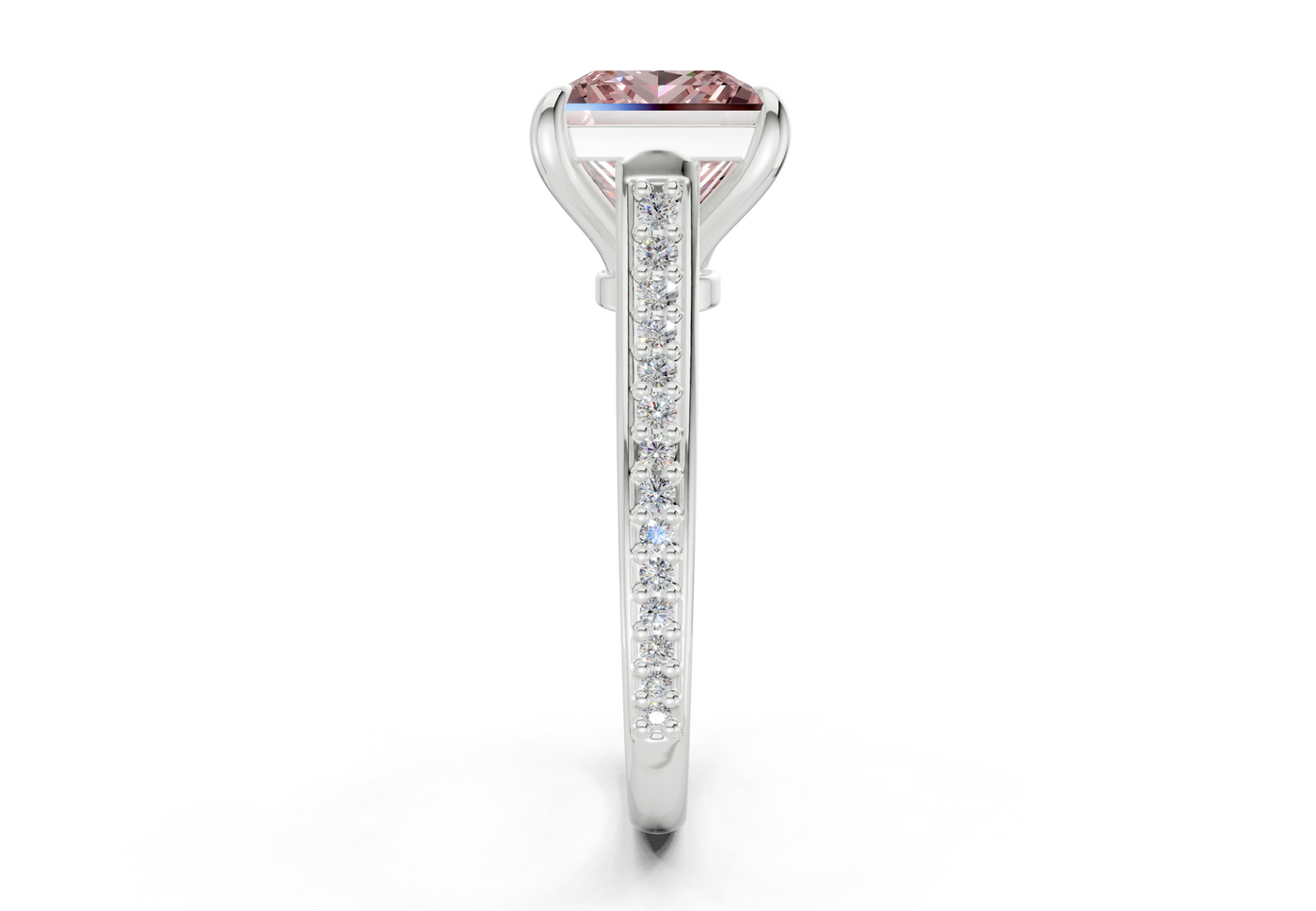 Adeline Pink Diamond Pave Princess Cut 2mm Engagement Ring