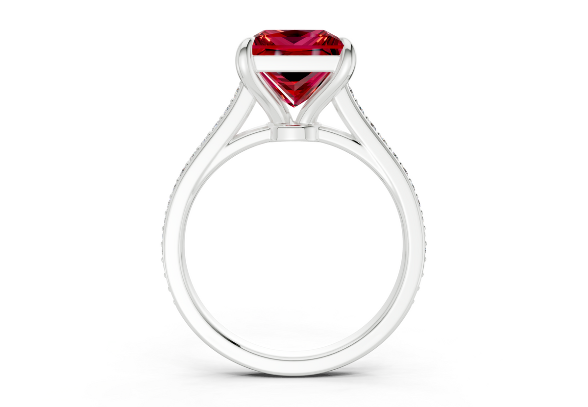 Adeline Ruby Gemstone Pave Princess Cut 2mm Engagement Ring