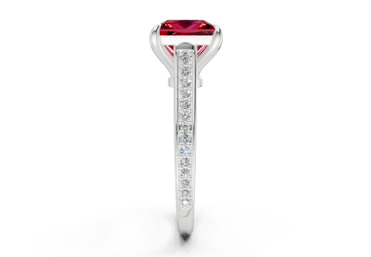 Adeline Ruby Gemstone Pave Princess Cut 2mm Engagement Ring