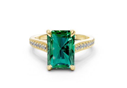Adeline Emerald Gemstone Pave Radiant Cut 2mm Engagement Ring