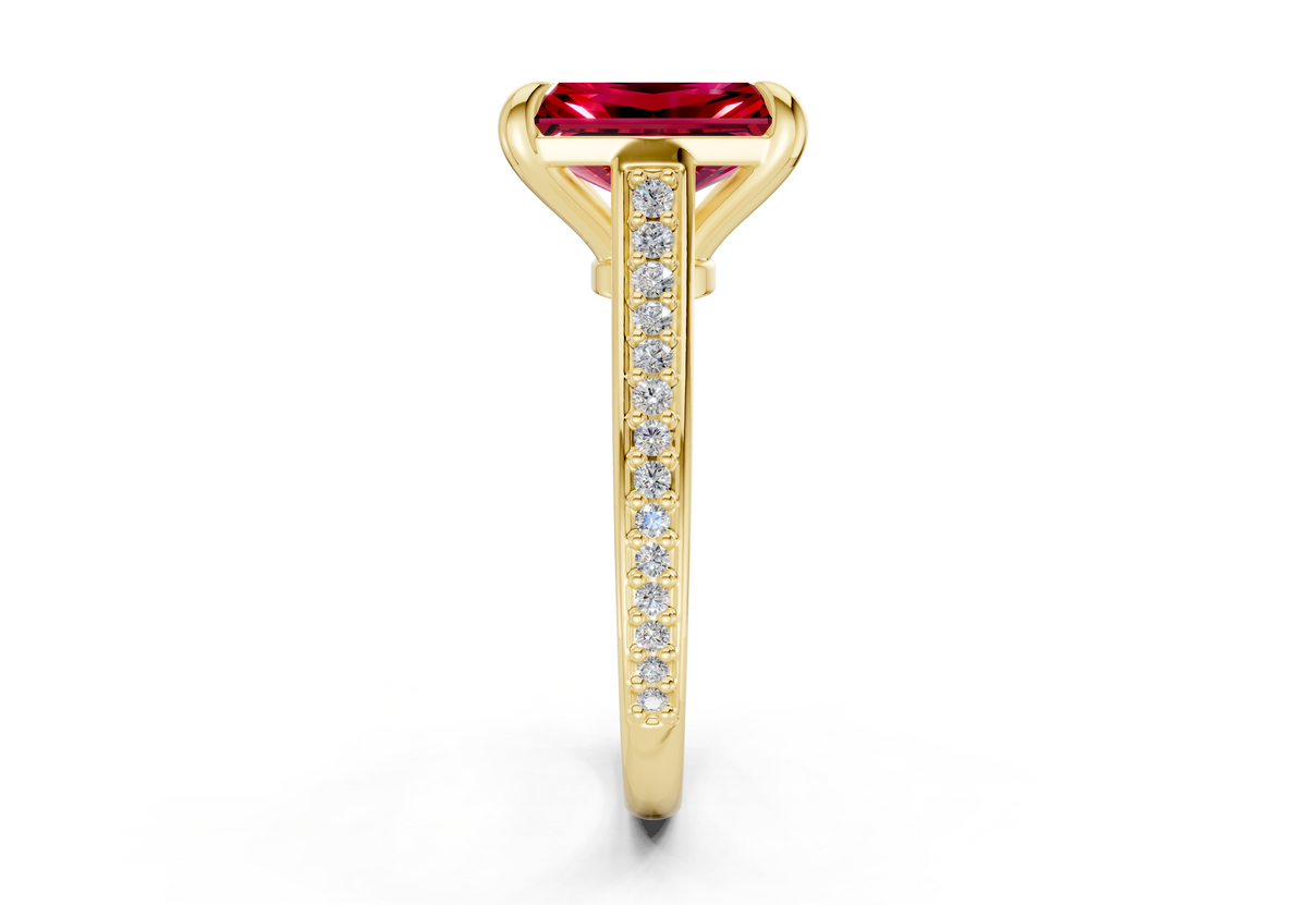 Adeline Ruby Gemstone Pave Radiant Cut 2mm Engagement Ring