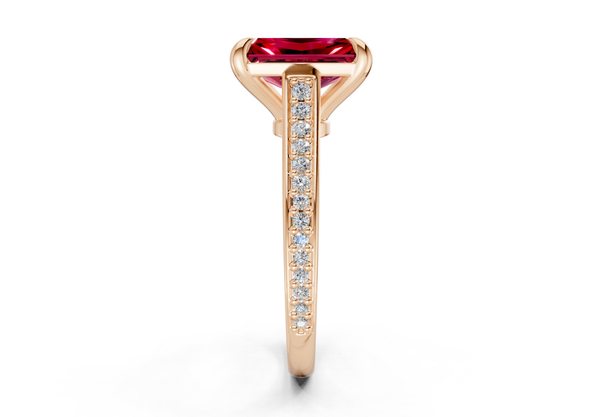 Adeline Ruby Gemstone Pave Radiant Cut 2mm Engagement Ring