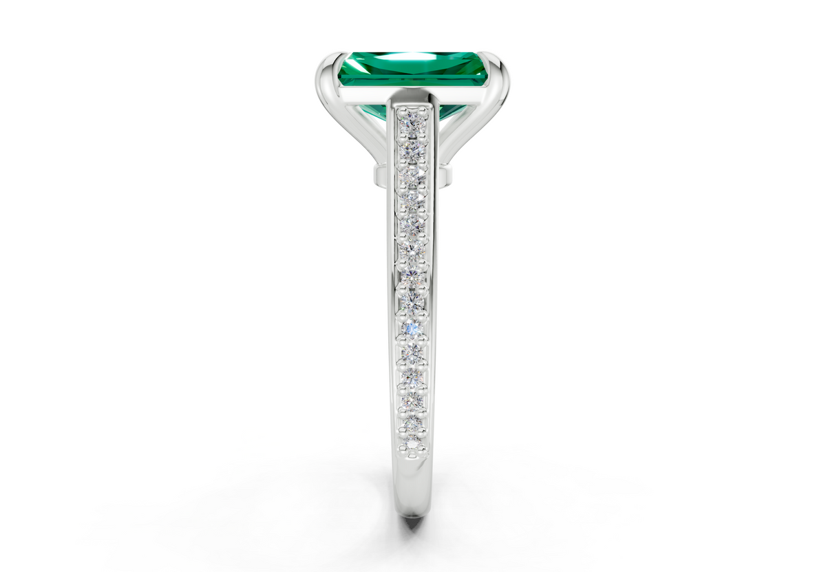 Adeline Emerald Gemstone Pave Radiant Cut 2mm Engagement Ring