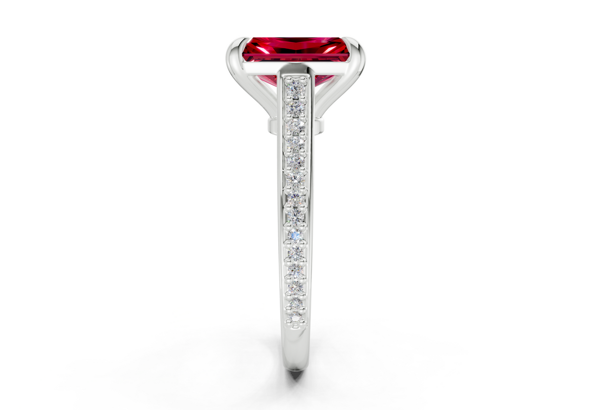 Adeline Ruby Gemstone Pave Radiant Cut 2mm Engagement Ring